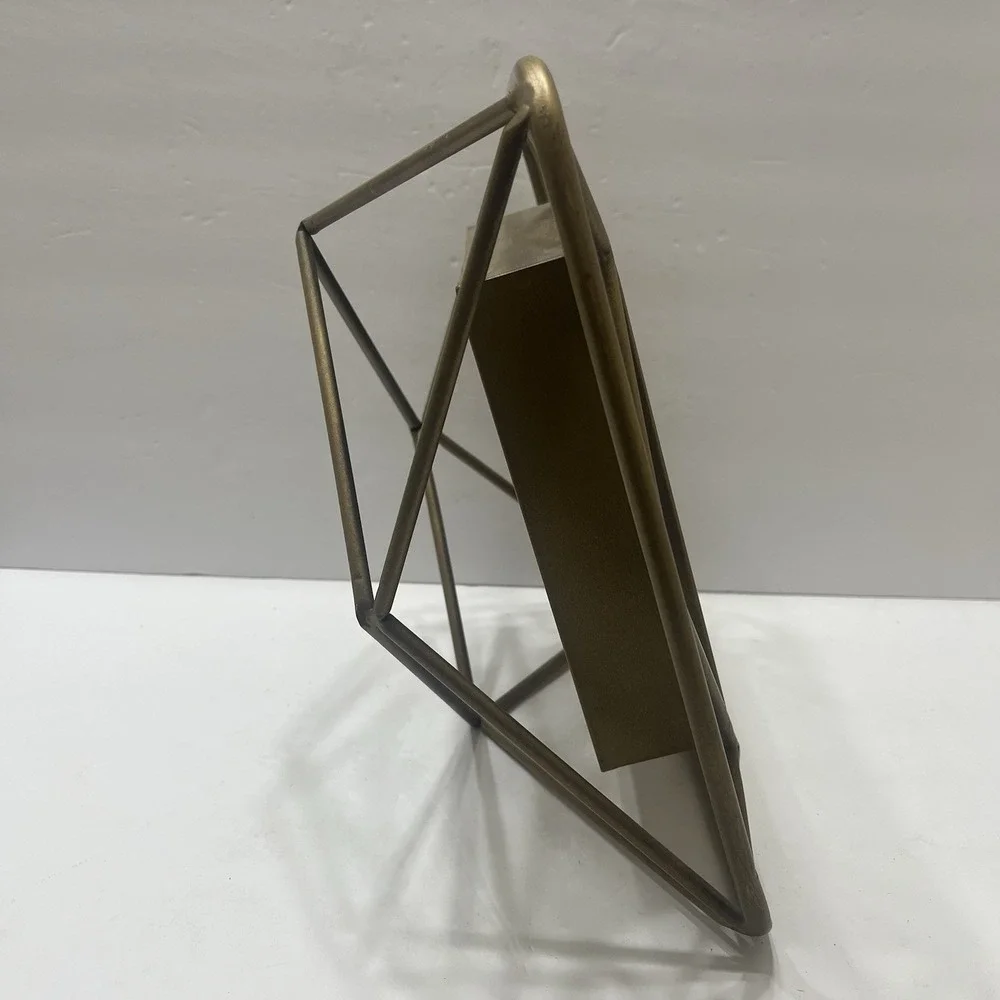 Gold Toned Geometric Metal Wire Desk Clock Square Face Black Numbers Battery
